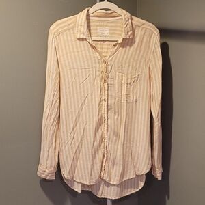 American Eagle Yellow And White Stripe Button-up